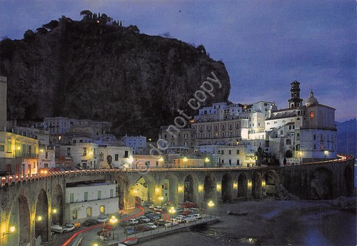 Cartolina Atrani panorama paese strada notturno anni '70