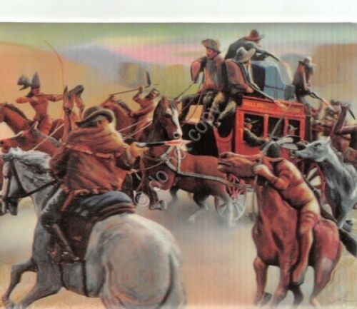 Cartolina Attacco alla diligenza G de Sainte Croix Lenticular Plastificata