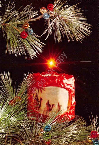 Cartolina augurale Natale candela con pino (Augurali)