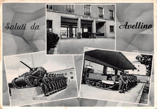 Cartolina Avellino CAR Truppe corazzate vedutine 1956