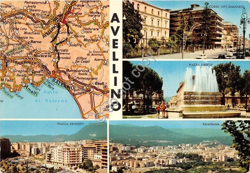Cartolina Avellino saluti da vedutine cartina geografica (Altre tematiche)