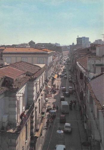 Cartolina Aversa Via Roma dall'alto animata auto strada anni '70