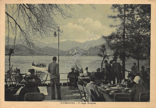 Cartolina Avigliana il Lago Grande da terrazza ristorante animata anni …