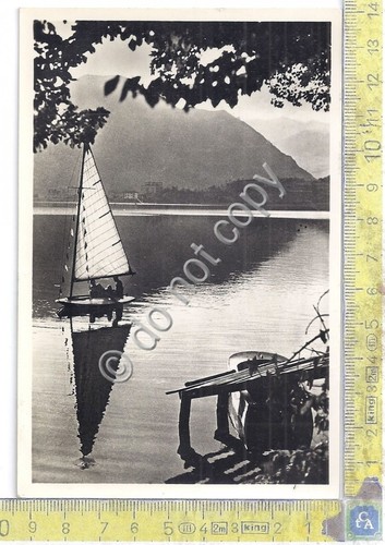 Cartolina Avigliana Lago Grande barca a vela 1957 (Torino)