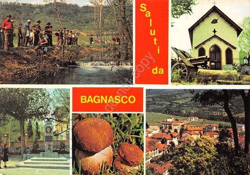 Cartolina Bagnasco vedute Sagra della Trota Chiesetta Alpina