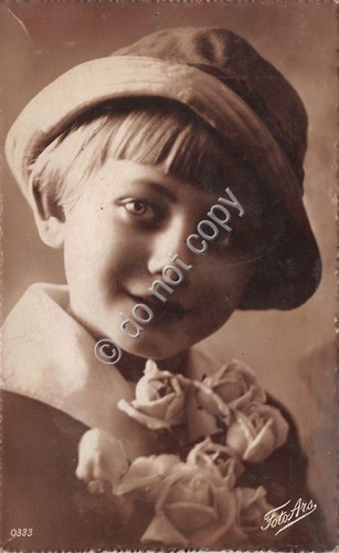 Cartolina Bambina cappello fiori 1924