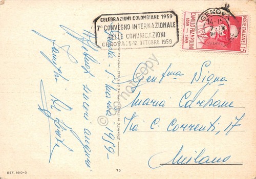Cartolina Bambini illustrata timbro a targhetta Convegno comunicazioni Genova 59