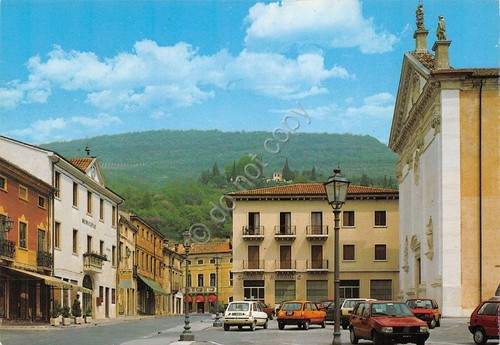 Cartolina Barbarano Vicentino Piazza Roma Municipio auto