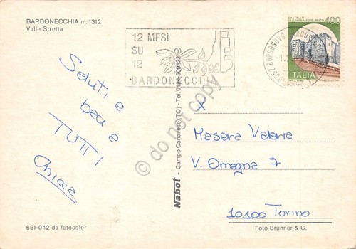 Cartolina Bardonecchia Valle Stretta timbro a targhetta Bardonecchia (Torino)