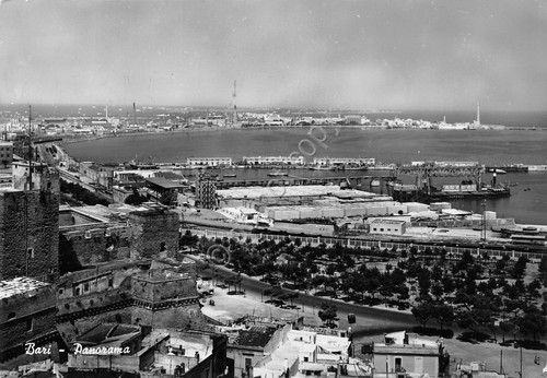 Cartolina Bari panorama e porto 1955