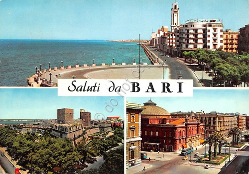 Cartolina Bari vedute timbro a targhetta vaccinatevi contro la polio …