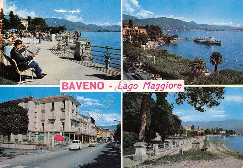 Cartolina Baveno Lago Maggiore 4 vedute panorama paese barca animata …