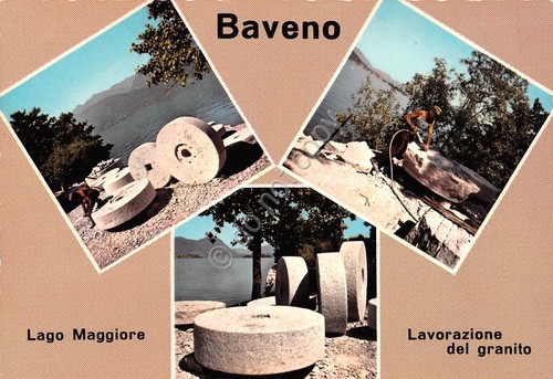 Cartolina Baveno lavorazione granito vedute varie animata anni '80