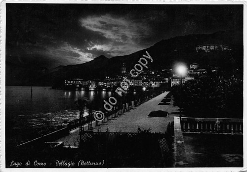 Cartolina Bellagio panorama notturno 1952 (Como)