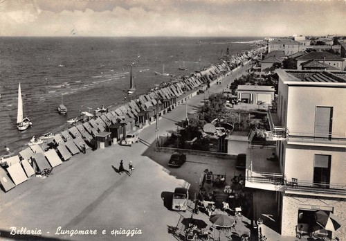 Cartolina Bellaria Lungomare spiaggia 1958