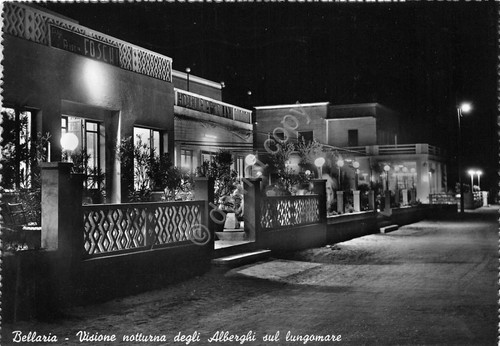 Cartolina Bellaria Notturno Alberghi 1957 VG (Rimini)