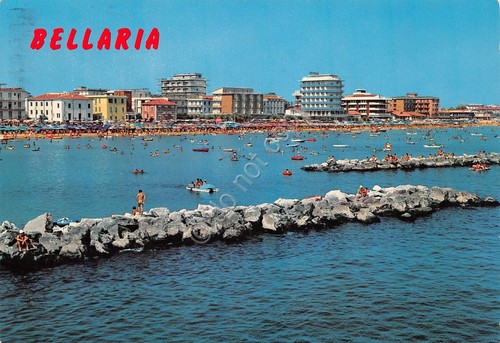 Cartolina Bellaria panorama dal mare porticciolo in pietra 1978