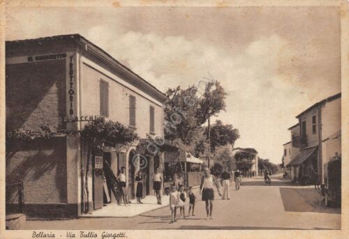 Cartolina Bellaria Via Giorgetti animata Tabacchi Trattoria Giardinetto