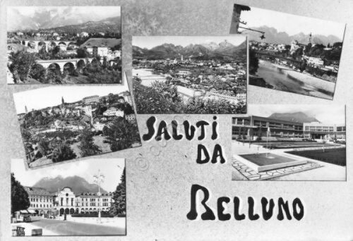 Cartolina Belluno vedute 1957