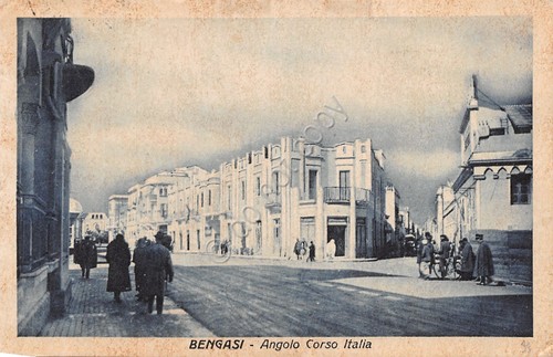 Cartolina Bengasi angolo Corso Italia animata