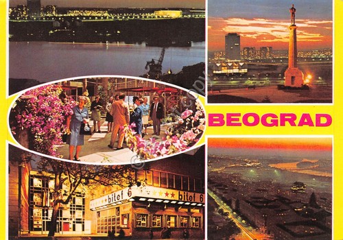 Cartolina Beograda vedute varie città notturno anni '80