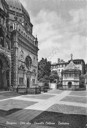 Cartolina Bergamo Città alta Cappella Colleoni Battistero 1955