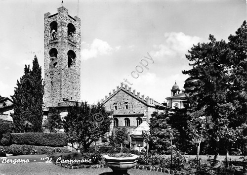 Cartolina Bergamo in Campanone 1960 Timbro Targhetta PT