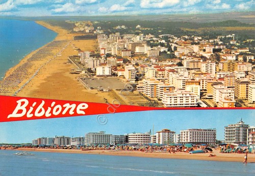 Cartolina Bibione spiaggia alberghi 1987