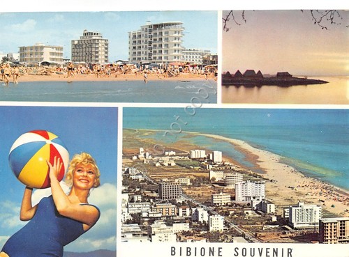 Cartolina Bibione vedute varie e pin up (Venezia)