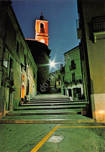 Cartolina Biccari Chiesa Madre Campanile Notturno