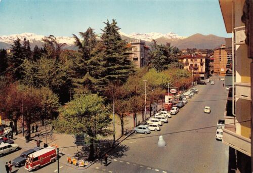 Cartolina Biella Panorama parziale e giardini distributore Esso