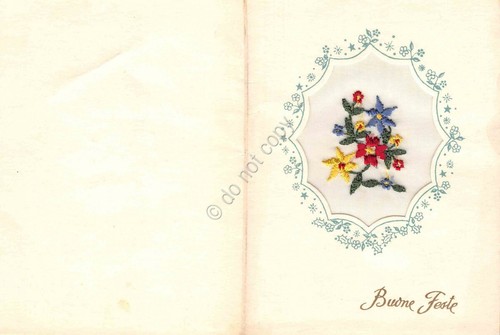 Cartolina Biglietto augurale doppio Buone Feste ricamato1959