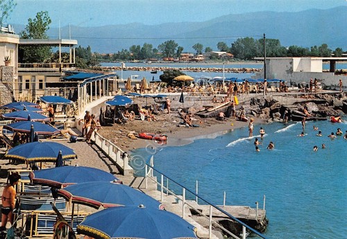 Cartolina Bocca di Magra Bagni de Biross Stabilimento animata spiaggia