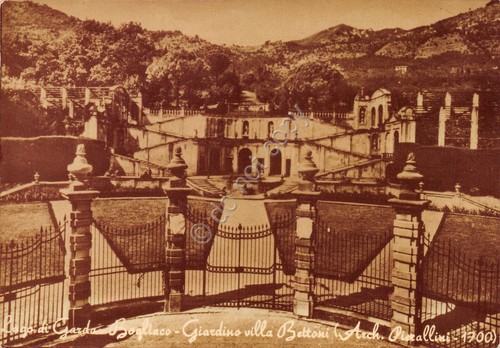 Cartolina Bogliaco Villa Bettoni giardino anni '80 seppiata