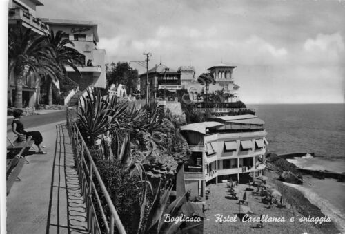 Cartolina Bogliasco Hotel Casablanca e spiaggia anni '50