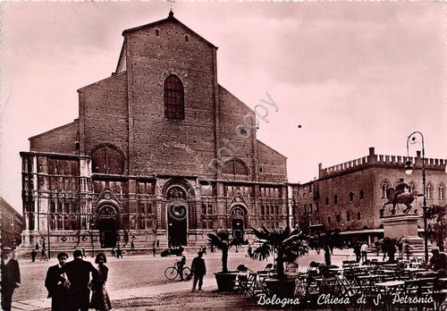 Cartolina Bologna Chiesa San Petronio animata 1949