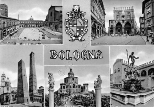 Cartolina Bologna vedute e stemma 1969