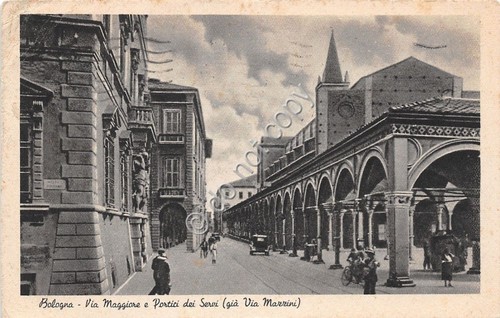 Cartolina Bologna Via Maggiore Portici dei Servi animata - 46