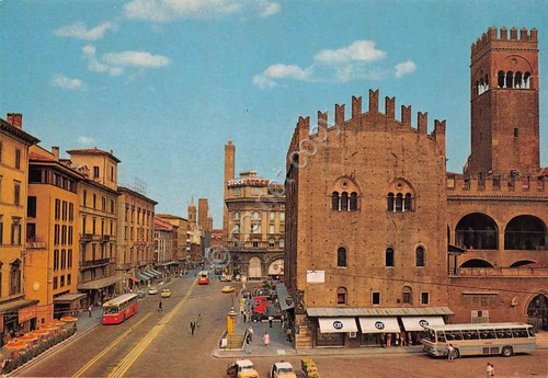 Cartolina Bologna Via Rizzoli bar bus Cit anni '70