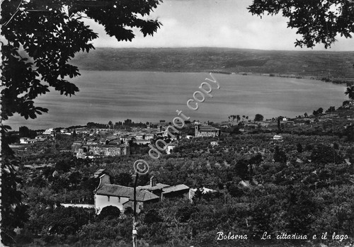 Cartolina Bolsena panorama e lago 1955