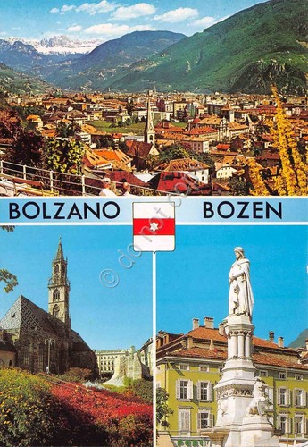 Cartolina Bolzano vedute varie città stemma anni '70