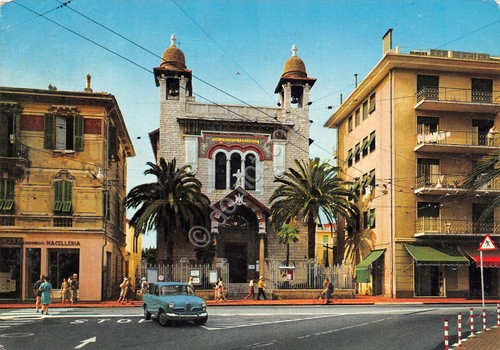 Cartolina Bordighera Chiesa Terrasanta timbro risparmio postale