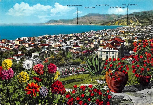 Cartolina Bordighera Panorama da Levante e Costa Azzurra (Imperia)