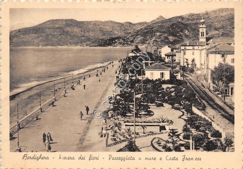 Cartolina Bordighera Passeggiata Costa Francese 1949 (Imperia)
