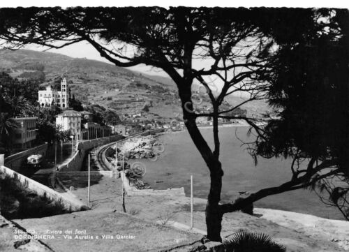 Cartolina Bordighera Villa Garnier Via Aurelia ferrovia 1953