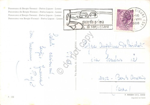 Cartolina Borgio Verezzi panorama Timbro a targhetta stradale 1968 (Savona)