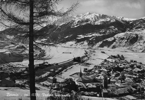 Cartolina Bormio panorama invernale 1950