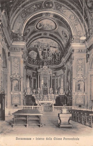 Cartolina Borzonasca Chiesa Interno anni '10