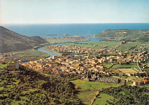 Cartolina Bosa panorama parziale castello Serravalle e Bosa Marina