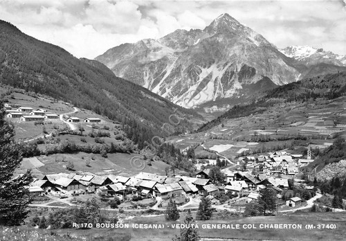 Cartolina Bousson Cesana veduta generale con Chaberton 1956